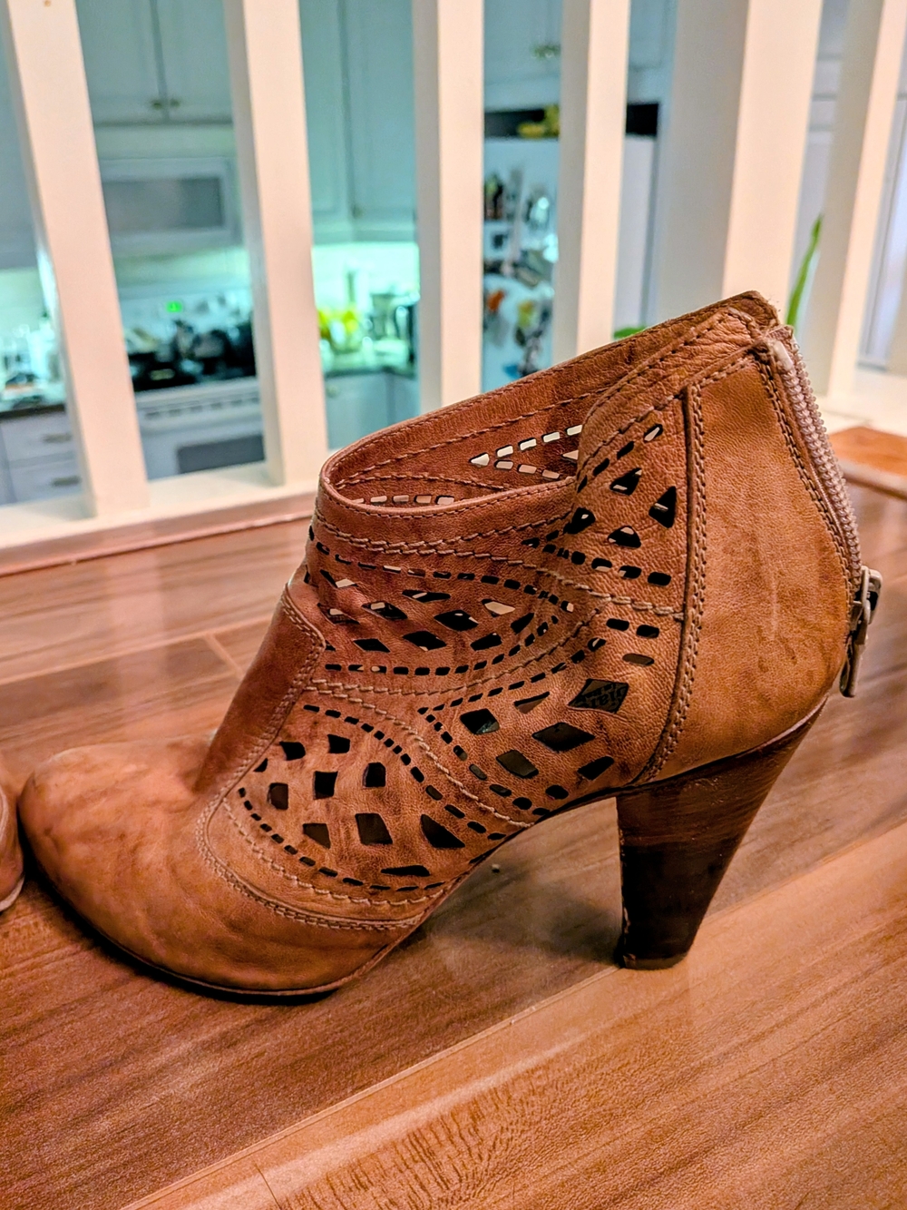 NeroGiardini Laser-Cut Cognac Leather Heeled Booties